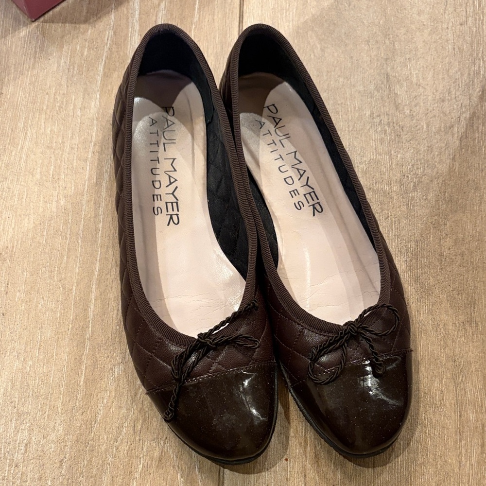 Paul Mayer Dark Brown Quilted Flats with Patent toe - Picture 2 of 3